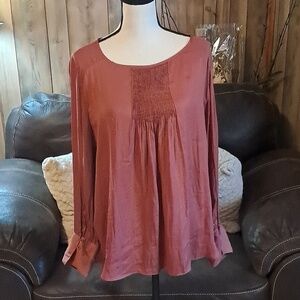 Halston Women Elegant Boho Rose Long Sleeve Tunic Top Size XL